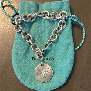 Tiffany & Co. Silver Round Tag Bracelet with Pouch